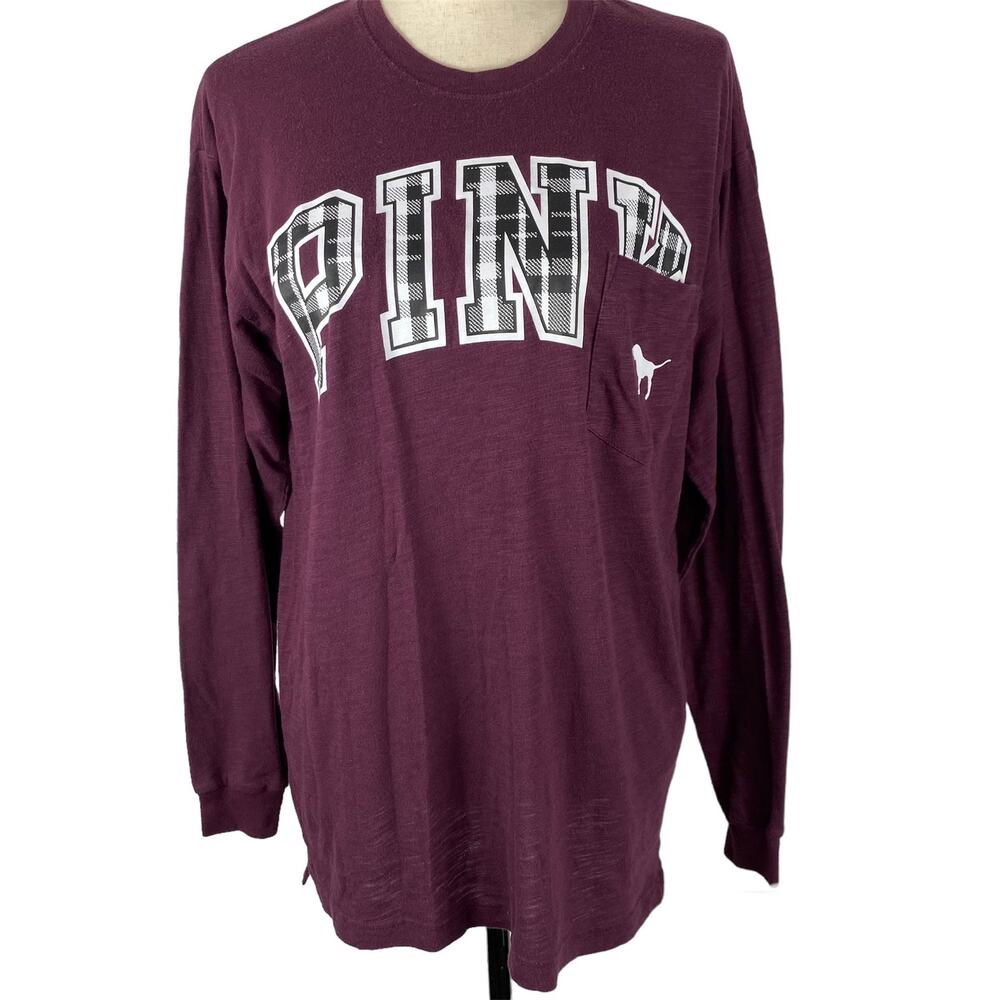 Victorias Secret Campus Shirt Dark Purple Long Sleeve Top Womens Sm Chest Pocket